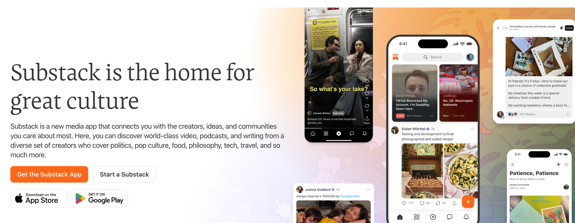 Patreon Alternative (Substack) Landing Page
