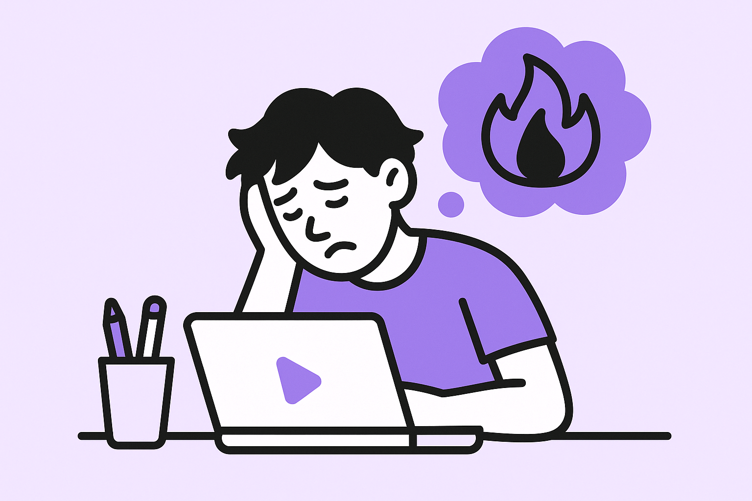 An influencer experiences creative burnout while on computer